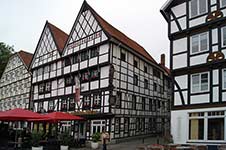 Hotel Restaurant „Im Wilden Mann“, eines der ältesten Fachwerkbauten der Stadt Soest