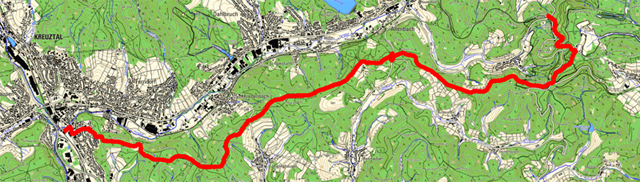 Route des Kreuztaler Zu- und Abgangwegs zum Rothaarsteig