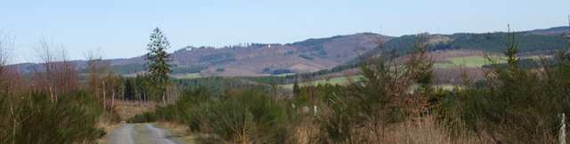 Blick zurück von der Herzhäuser Eiche auf Ginsburg und Giller