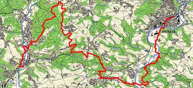 Route der Etappe von Hoffnungsthal nach Overath