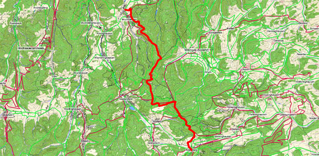 Route der Etappe auf dem Rothaarsteig von Bruchhausen nach Küstelberg