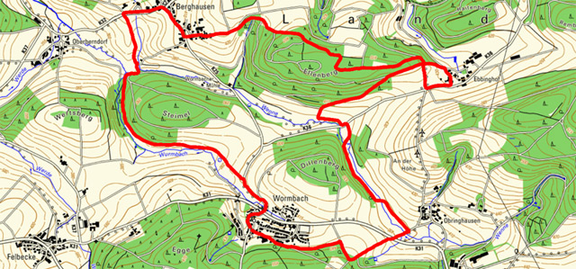 Route der Rundwanderung durch das Hawerland