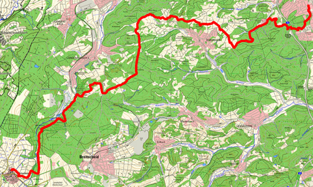 Route der Etappe von Rabenscheid nach Dillenburg